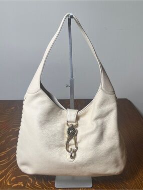 Dooney & Bourke Belvedere Cream Leather Hobo Shoulder Bag with Braiding & lock